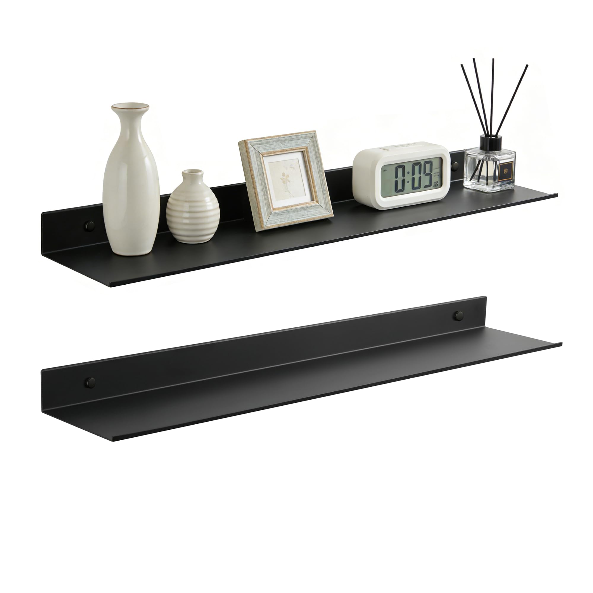 Z metnal Wall Shelf, Long Floating Shelves, Metal Hanging Shelf for Living Room Kitchen Storage Entry, Aluminum, Wall Mounted, Matt Black, 24 inch,