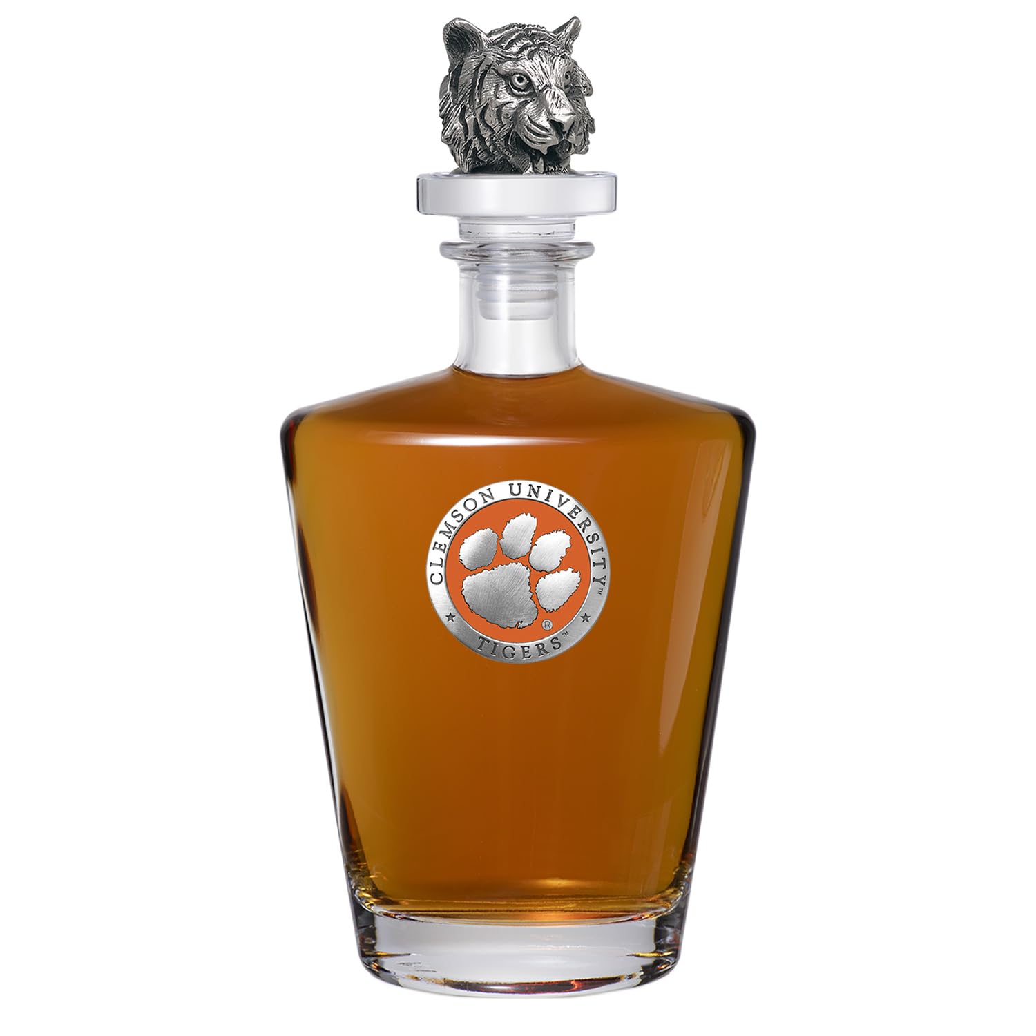 Heritage Pewter Tigers of Clemson Royal Decanter with 3D Stopper | 30 OZ Liquor Pourer | Expertly Crafted Pewter Glass