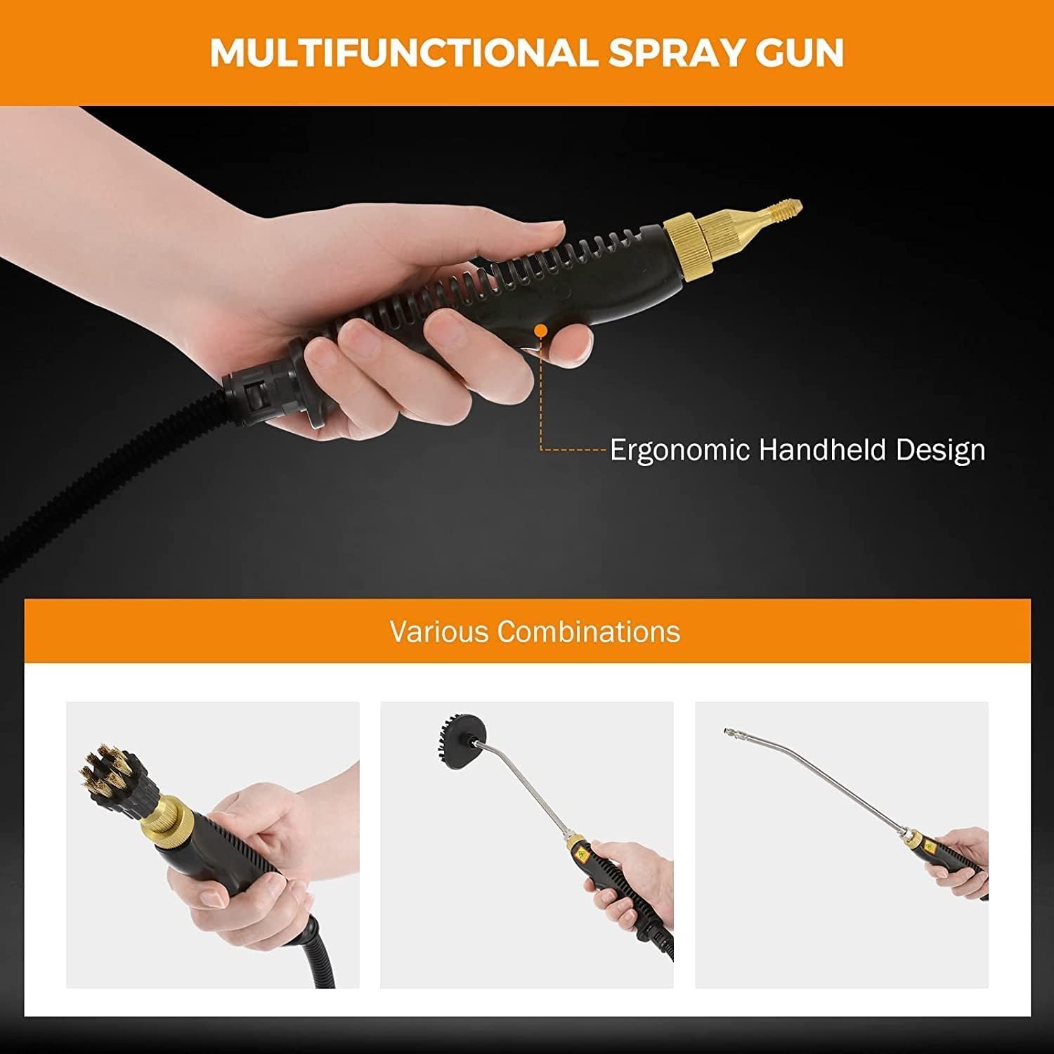 Steam Cleaner, 2500W Handheld High Temp Portable Steamer Cleaning Machine, with 3 Brush Heads, 6 Speed Gear Adjustment, for Cleaning Grout Tile Car Living Room Kitchen Bathroom