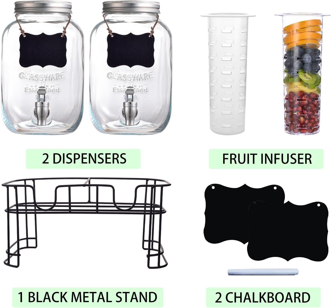 1 gallon drink dispenser with stand,2 pack beverage dispenser with stand,glass water juice dispensers for parties