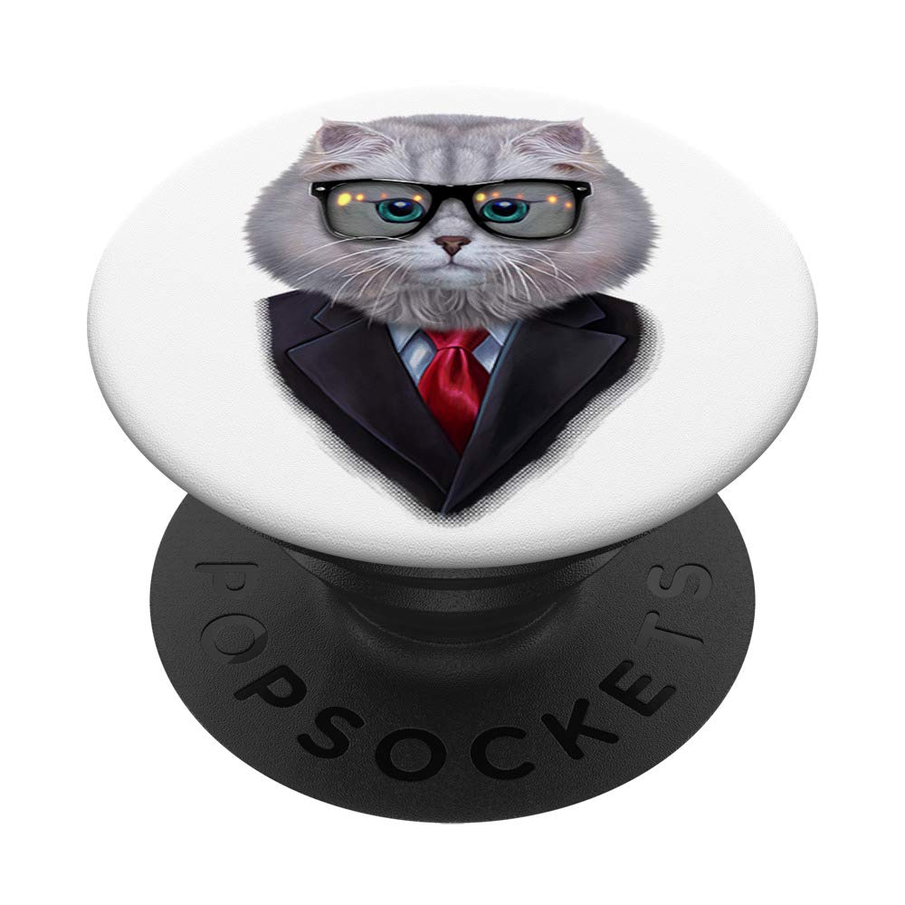 Dandy White Tabby Cat wearing Sunglass and Posh Suit PopSockets Grip and Stand for Phones and Tablets