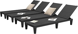 DWVO Outdoor Chaise Lounge, Pool Lounge Chair Set of 4 w/ 5-Level Backrest, Waterproof & Easy Assembly Patio Lounge Chair for Garden, Pool, and Beach (Black)