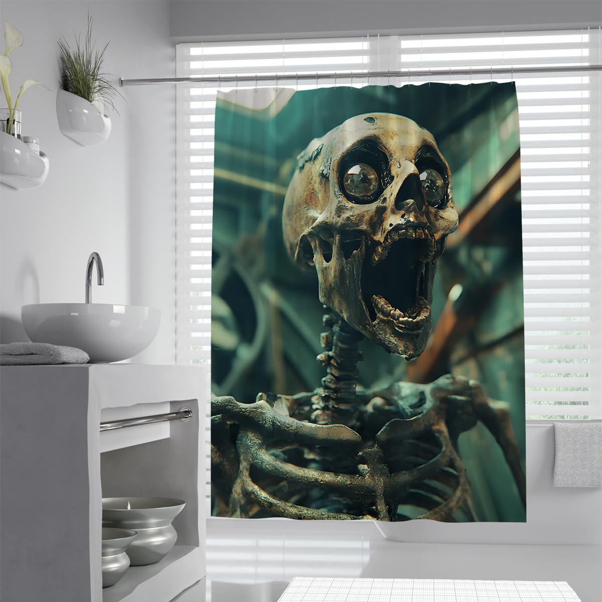 Uiringart Shower Curtains Scary Skull Shower Curtain W90xl180cm Gothic Industrial Style Bones Fabric Bath Decor Rustproof Grommets Washable Bathroom Curtains With Hooks
