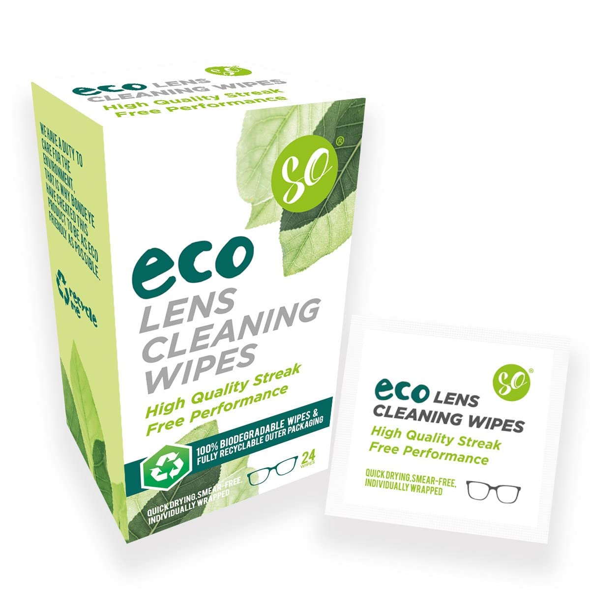 SOECO Lens Cleaning Wipes (24pcs) Suitable for All Spectacle Lens Types, Mobile Phone Screens, Tablets, Camera Lens ETC.ECO FRIENDLY Disposable/Biodegradable (1)