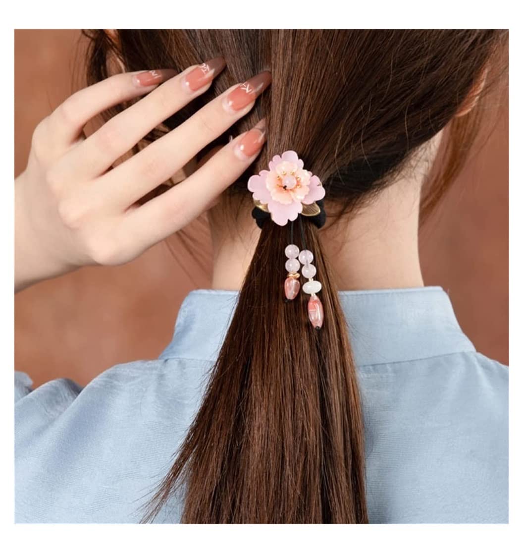 RUVOO Haargummi Scrunchies Pfirsichblüten-Haarring-Haarband-Seil-Gummiband-Kopfschmuck-Kopf-Seil-Erwachsener Schmuck Haargummis Haarschmuck