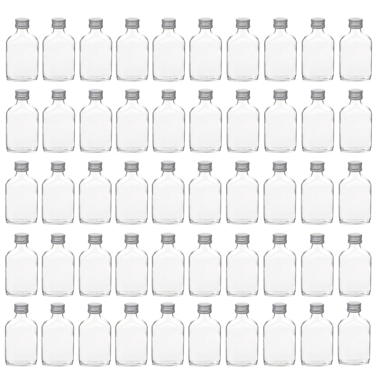 Lote de 50 botellas de vidrio de 100 ml, frascos de bolsillo, botellas para licores, degustaciones o muestras de productos