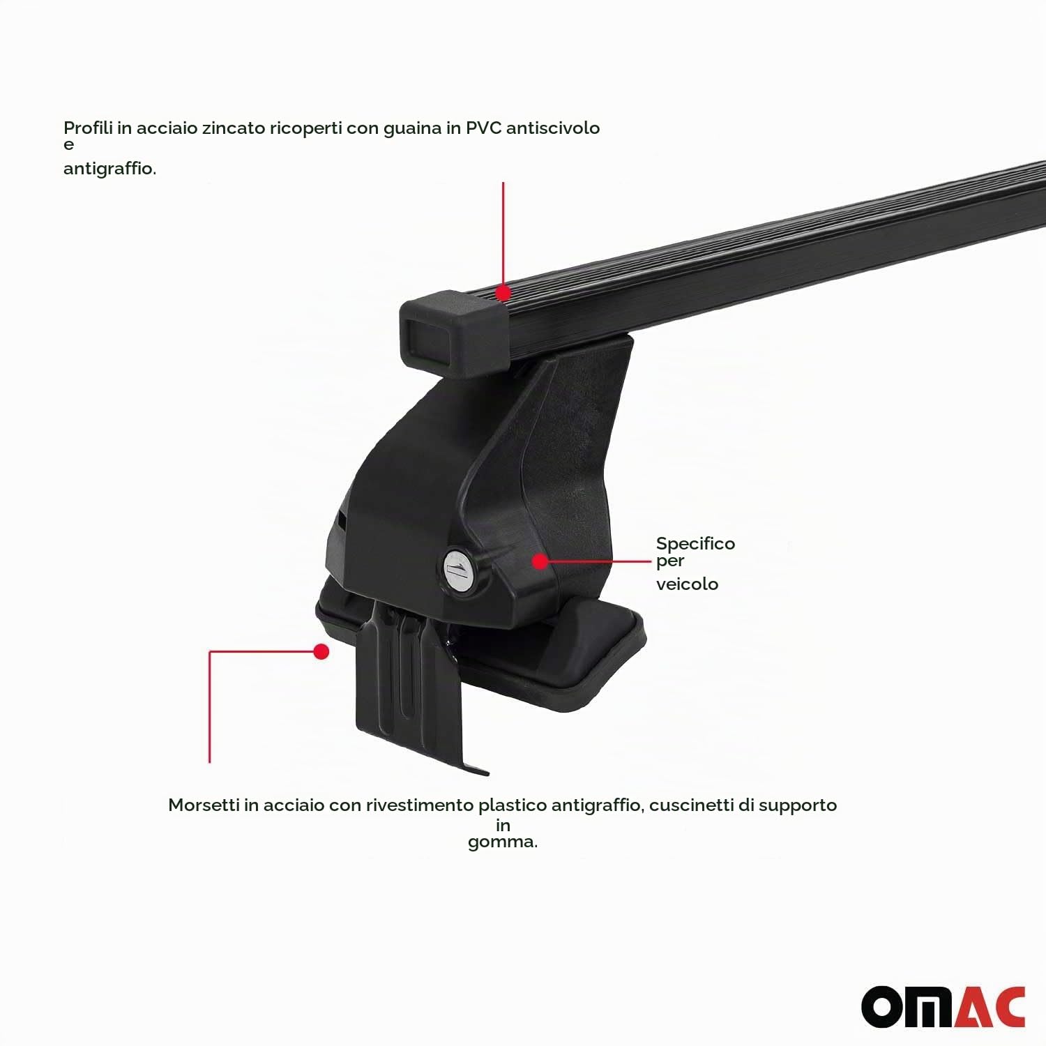 OMAC Barre Portatutto Trasversali Acciaio per Citroen C3 2016-2024 – Bloccabile – Testato City Crash – DIN 75302