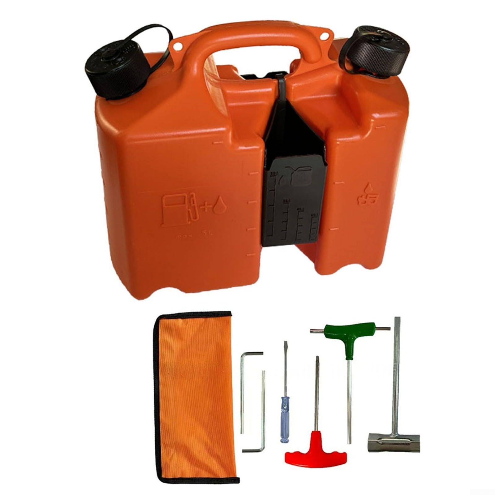 Bidón de combustible de 5 L con boquilla de control inteligente a prueba de fugas, compartimento de aceite de cadena de 3 L, portaherramientas y extensión para motosierras (0000-881-0113) (5 L can)
