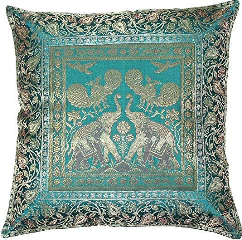 Real Online Seller Indian Ethnic Hand Embroidery Elephant Print Decorative Silk Cushion Cover