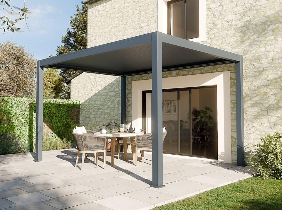 Direct ABRIS Pergola Bioclimatique Autoportée Motorisée 12m² 3x4m Gris Anthracite Stellar - Eclairage Intégré