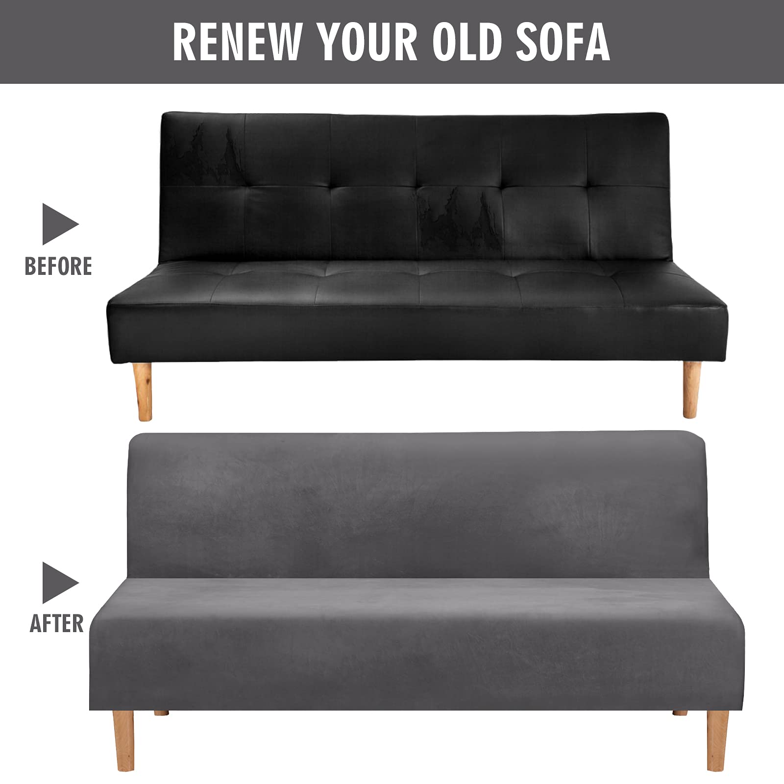 Fundas De Sofá Cama Sin Brazos, Funda De Sofá De Futón De Terciopelo Elástico Fundas para Sofá Plegables Sin Brazos, Suaves, Gruesas Y Acogedoras