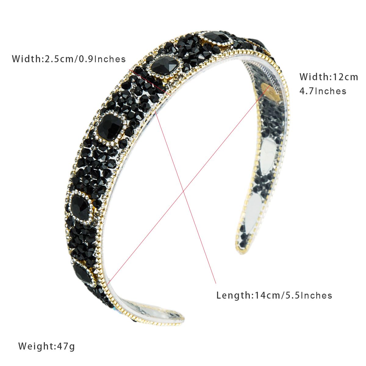 scicent Black Hairbands Women Rhinestone Headband Sparkly Crystal Head Band 16214, Black E - Image 2