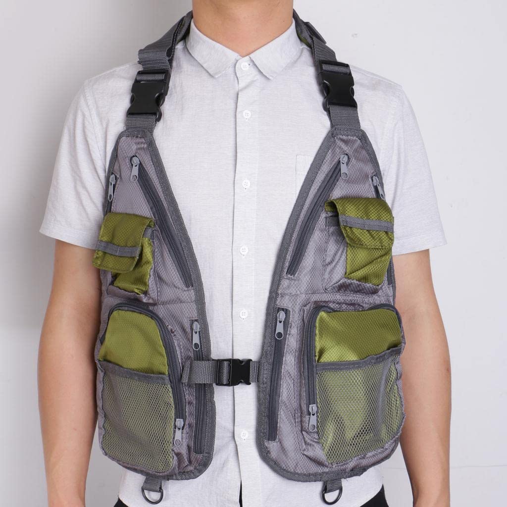 Baoblaze Gilet de Pêche, Gilet de Chasse, Vêtement de Pêche En Filet Multipoches, Ajustable, été