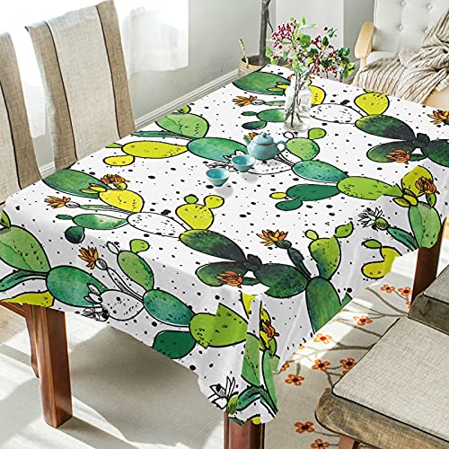 Rectangle Tablecloth Blooming Cactus White Washable Spill Proof Table Cloth Dust-Proof Table Cover For Kitchen Dining Room Party Tablecovers Spread Home Decoration 60 X 84 In #TOP21
