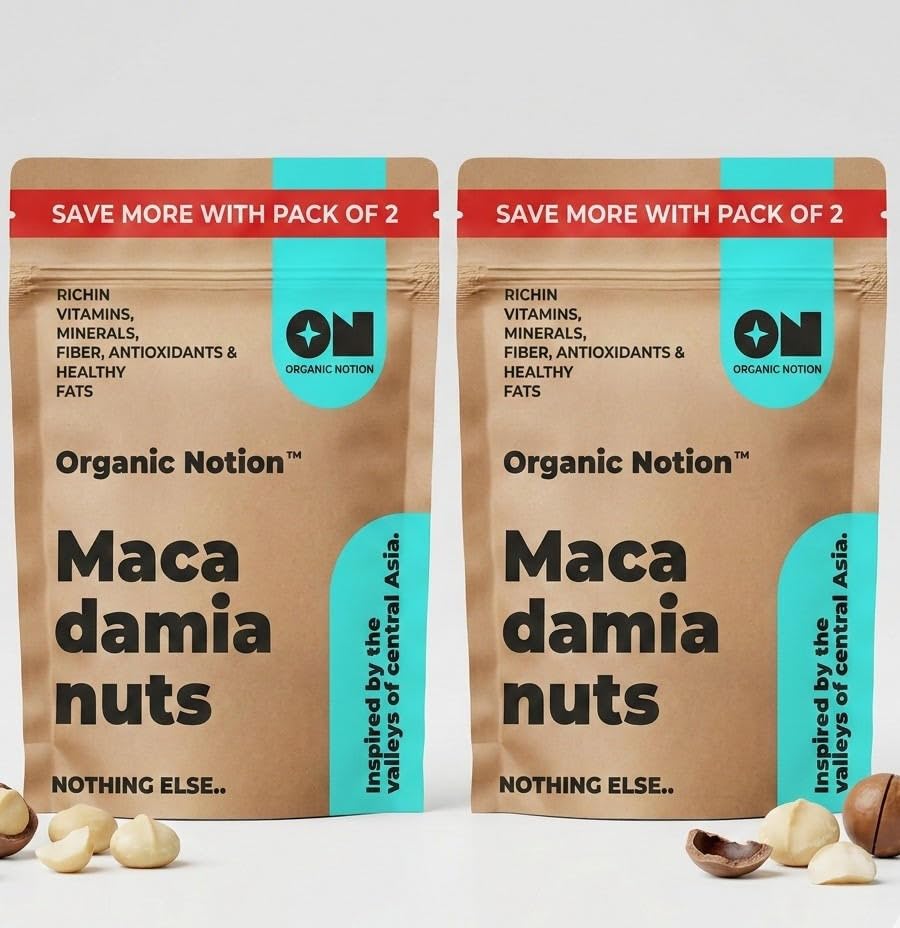 Image of Organic Notion Macadamia Nuts(Kernels) | Grade A++,Guilt-Free Snacking, Rich in Healthy Fats & Antioxidants | Crunchy & Creamy Texture | Resealable Pouch (200g x Pack of 2)