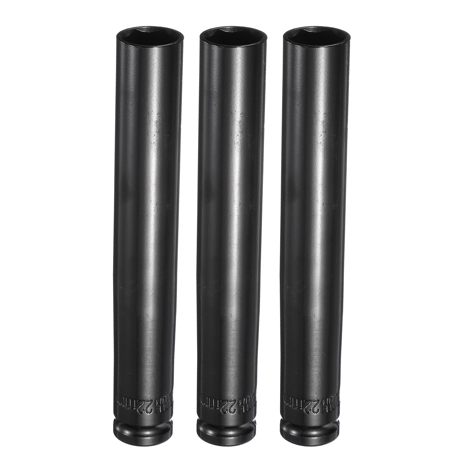 sourcing map 3pcs 6-Point Deep Impact Socket 1/2" Drive 22mm Metric Socket 8" (200mm) Extra Long Heat-Treated 45# Steel for Home Auto Spindle Axle Hex Nuts Bolts Repair, Black