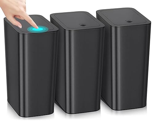 Paquete de 3 cubos de basura pequeños para baño con tapa, papelera delgada de 10 litros2.6 galones con tapa desplegable para dormitorio, oficina,