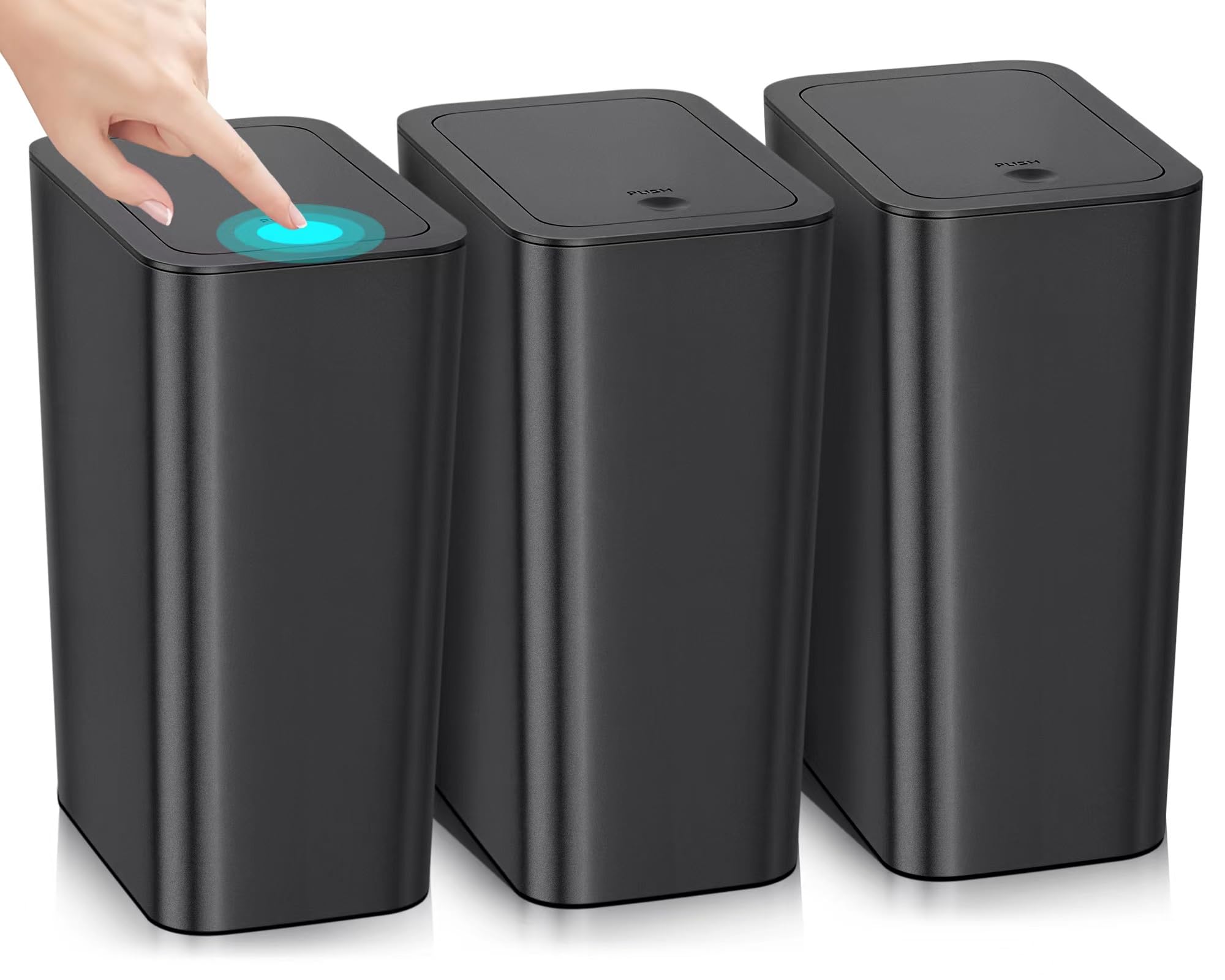 3 Pack Bathroom Small Trash Can with Lid,10L / 2.6 Gallon Slim Garbage Bin Wastebasket with Pop-Up Lid for Bedroom, Office, Kitchen, Dorm, Fits Under Desk