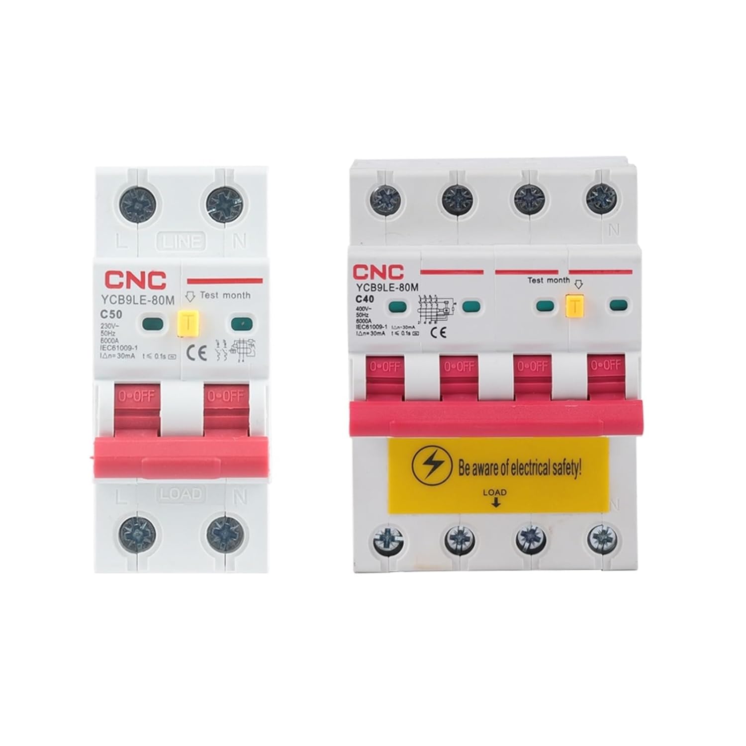 2P 4P 230V RCBO MCB 30mA 残留電流回路遮断器 過電流および漏電保護機能付き 6-63A YCB6HLN-63