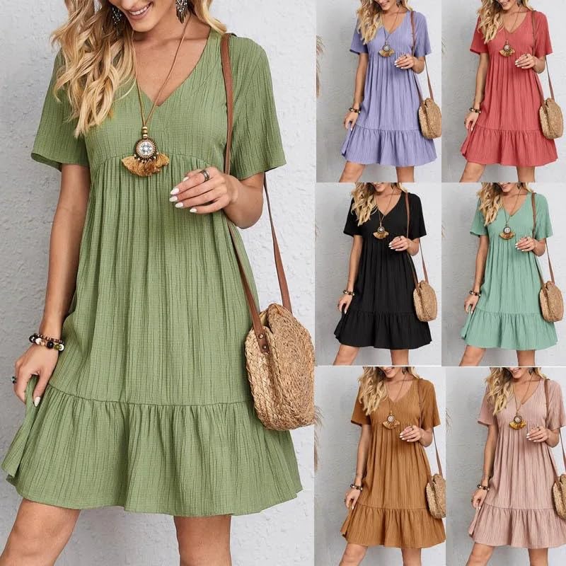 Robe d'été fluide col en V pour masquer les complexes avec élégance - 2
