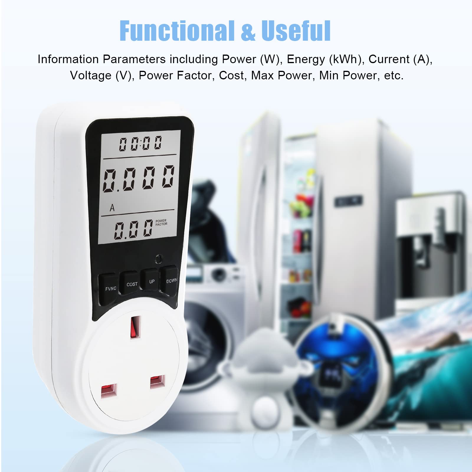 Buy UK Plug Power Meter 2 Pack, Watforsh Electricity Usage Monitor LCD