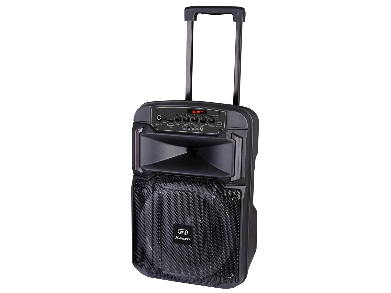 Trevi XF 370 KB Speaker Wireless 25W, Altoparlante Portatile con Trolley e Microfono Dinamico per Karaoke, Connessione Audio Wireless, USB, Micro SD, Batteria al Litio Integrata