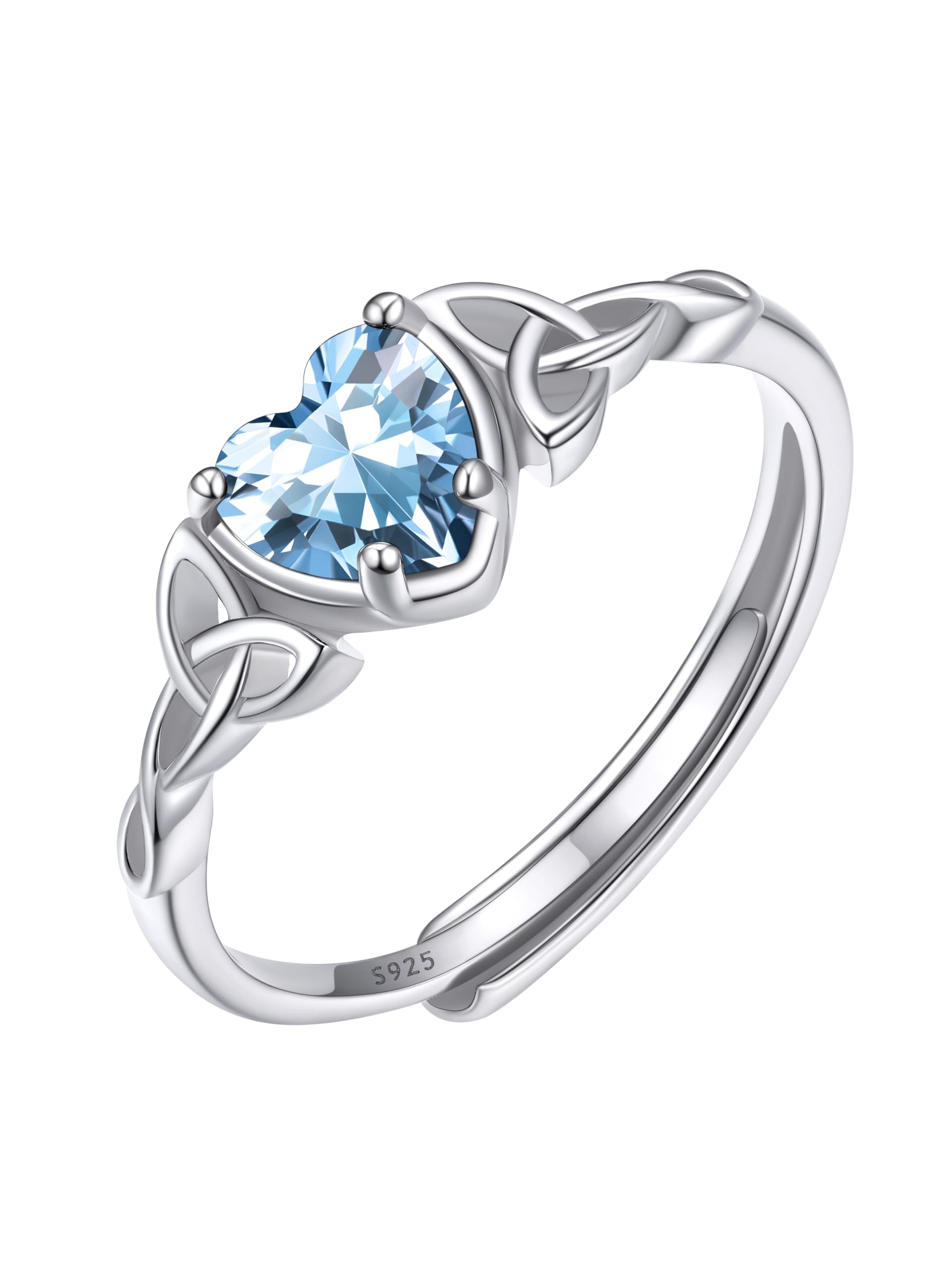 ChicSilver Ring 925 Silber Damen Verstellbar Ring mit Zirkonia Silberring Damen Herz Geburtsstein Ring mit Keltischer Knot Eheringe Verlobungsring Engagement Ringe Schmuck für Geburtstag Valentinstag