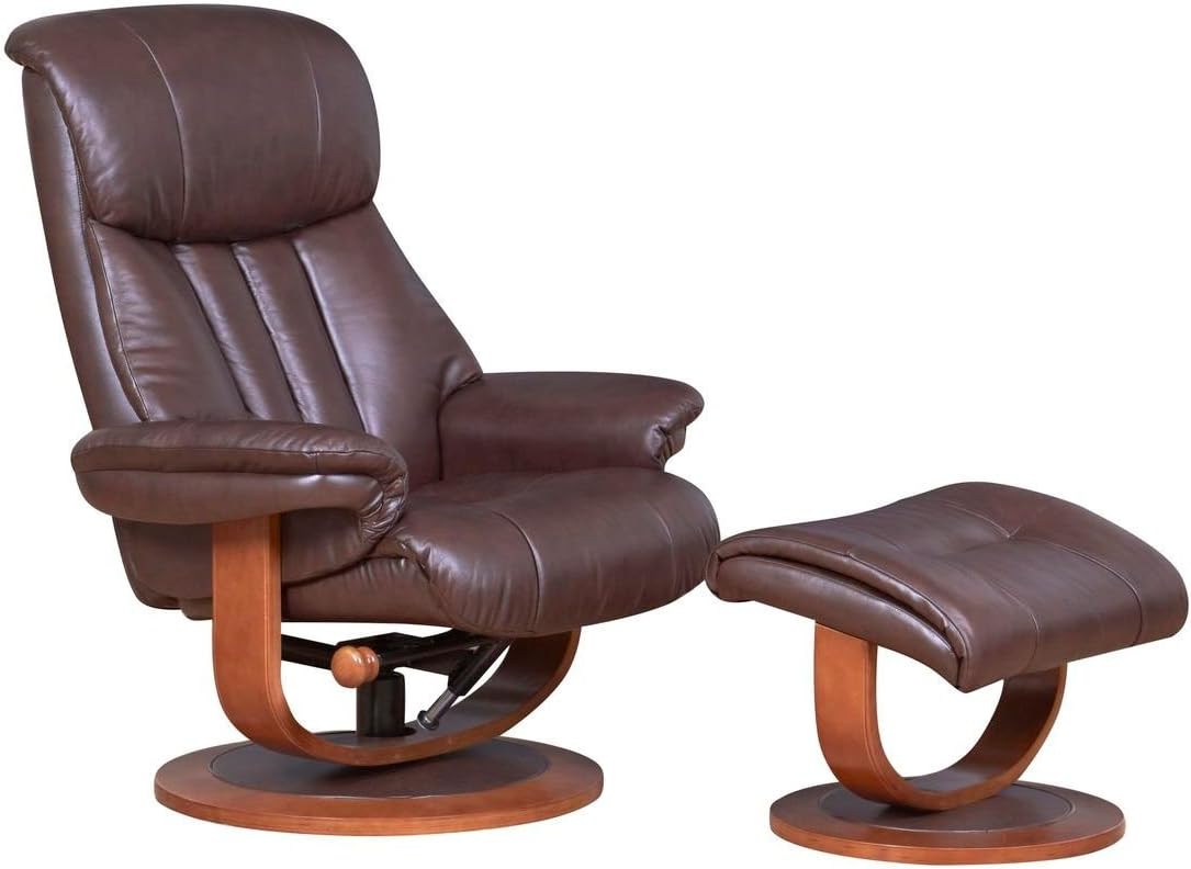 GFA Hereford Genuine Leather Saddle Brown Swivel Reclining Chair Matching Footstool