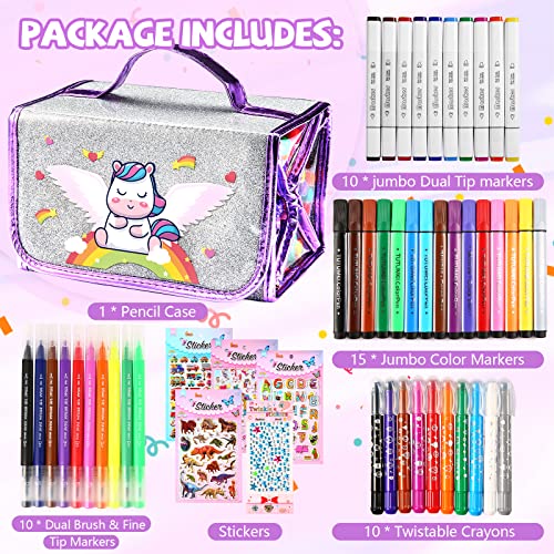 School Supplies Kit For Kids – Markers For Kids Unicorn Pencil Pouch Removable Odorless Washable Markers Crayons Pens Set Art & Craft For Girls Gifts Birthday Christmas All Art Supplies Coloring Set #TOP1
