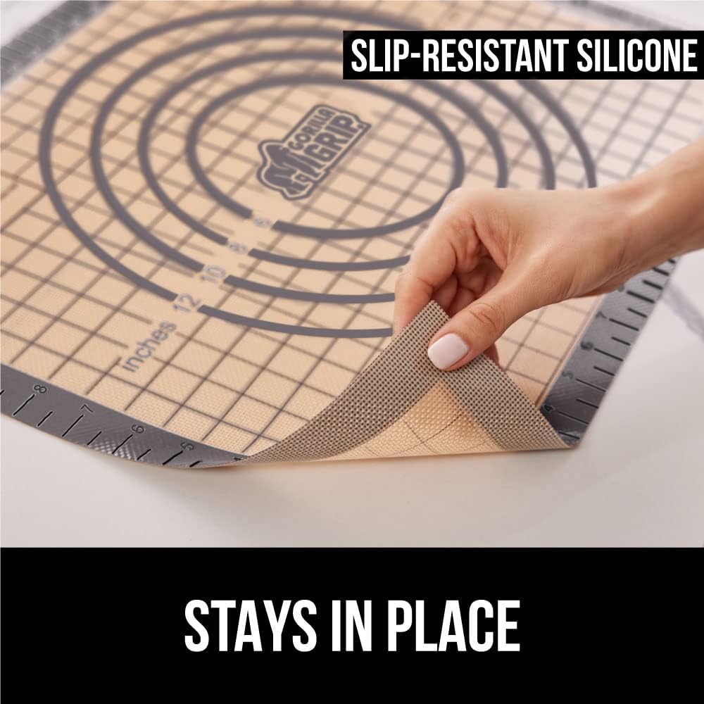 Gorilla Grip Nonstick Silicone Pastry Mat, Dough Rolling Placemats, Slip Resistant, Accurate Measurement, Thick Baking Mats for Pie Crust, Pizza, Cookies, Easy Clean, Dishwasher Safe, 16x26, Gray