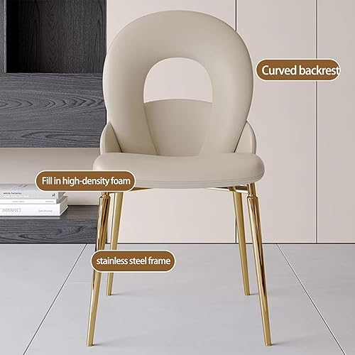 Miniatura 6 de Sillas de comedor de cocina con cuero auténtico, sillas de comedor con patas de metal, silla de sala de estar, respaldo curvado, silla de cocina