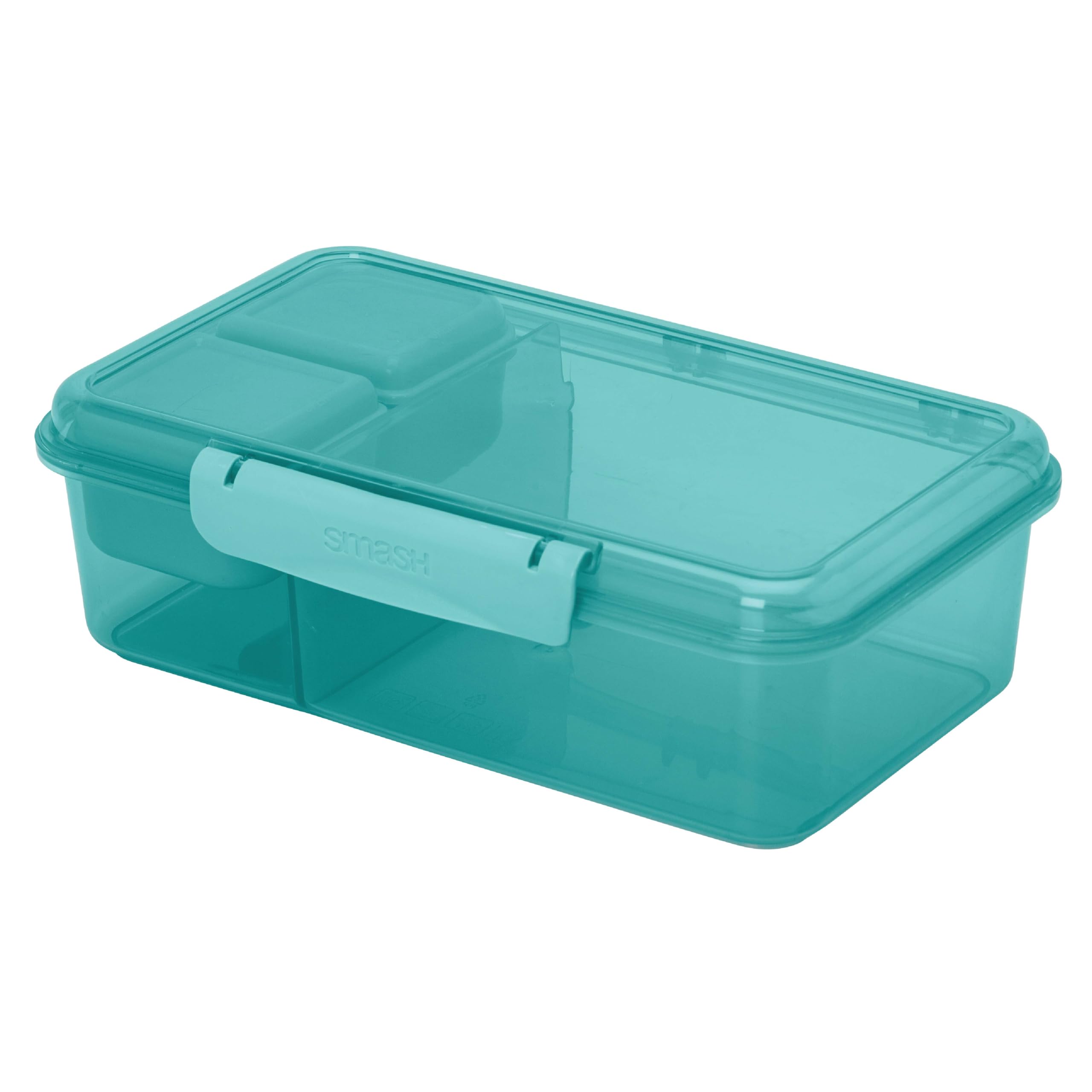 Smash 2.1L Divided Bento Lunch Box with 2 Snack Boxes | Airtight Silicone Seal & Secure Clips | Leakproof Food Storage for School, Work & Travel, Green
