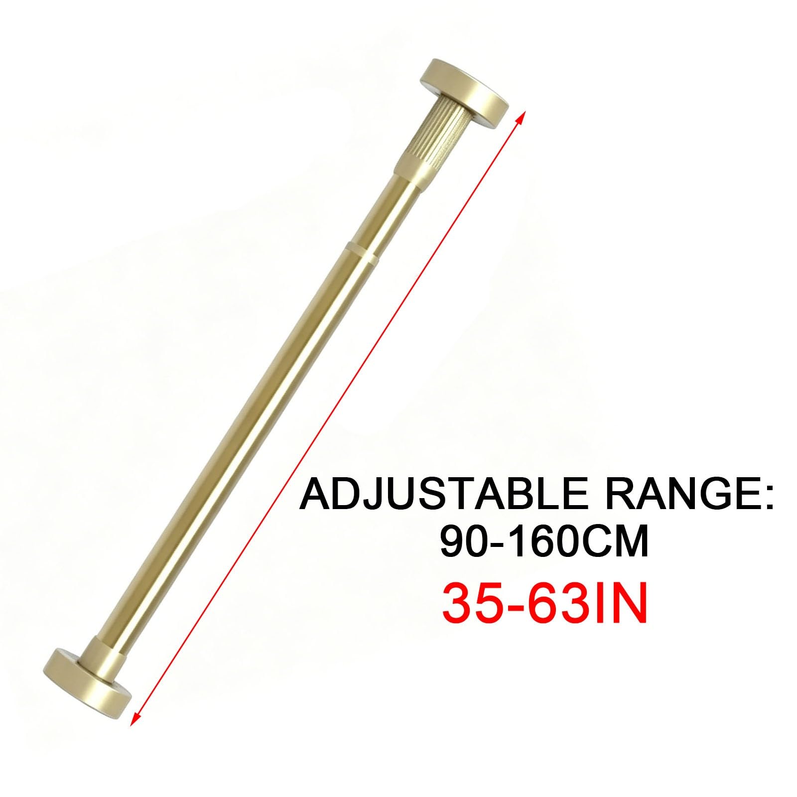 Vorhangstange Ohne Bohren, Teleskopstange Zum Klemmen, Rutschfest für Waschküche, Tür, Schrank, Kleines Fenster, Edelstahl(Gold,90-160cm/35-63in)