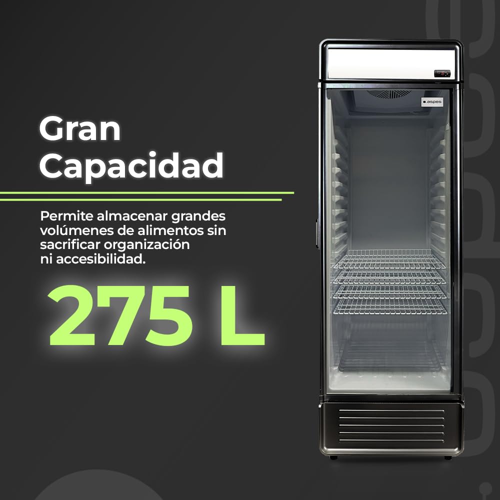 Aspes Frigorífico Horeca Negro, 1 Puerta ARH1755500ENF, Capacidad 275 Litros, Cíclica ventilada, Bajo Nivel Sonoro, Clasificación Energética E