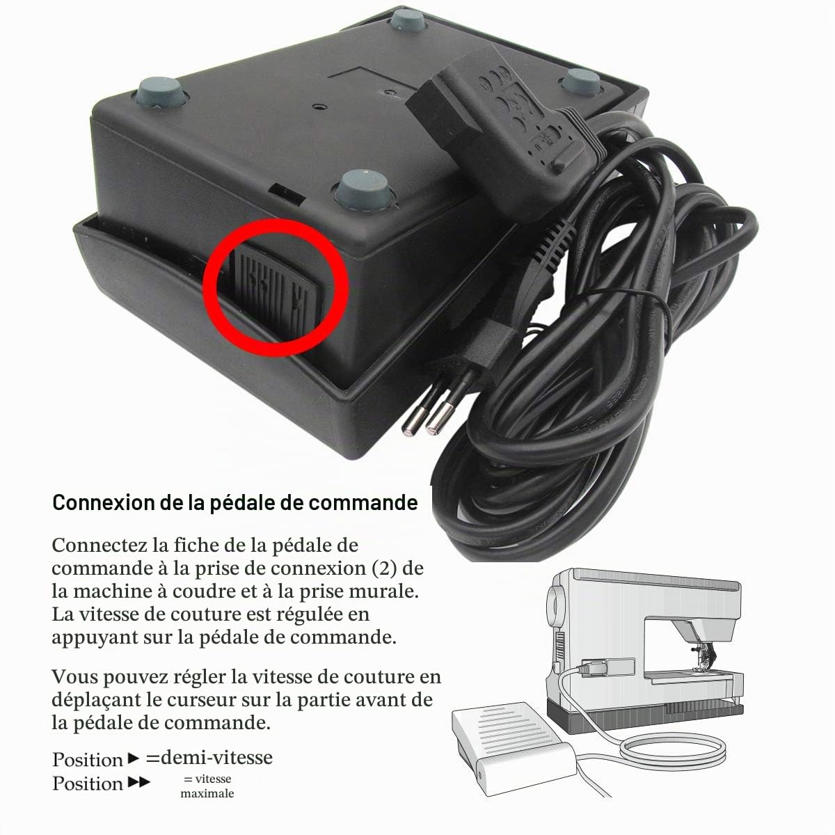 CKPSMS Marque-1pièce 220V Contrôle des pieds #90-223010-R Compatible avec/Remplacement pour Pfaff marque 1047,1051,907 917 927 Hobbymatic,Select 2.0 3.0 4.0 4.2