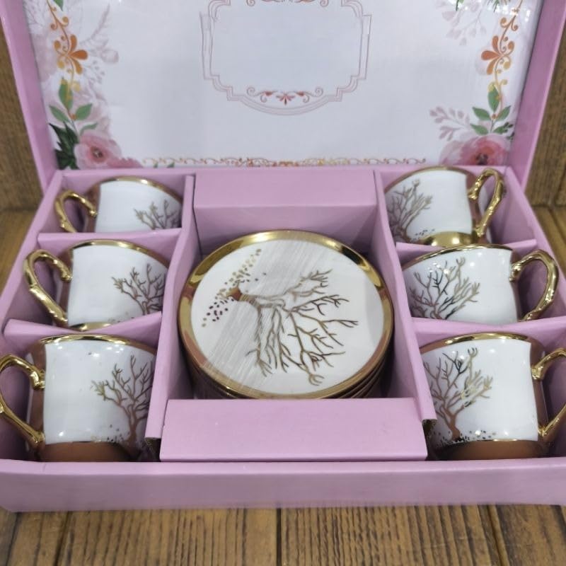 Kit Xícaras de Café com Pires 12 Peças em Cerâmica com Acabamento em Porcelana 90ml(160ml