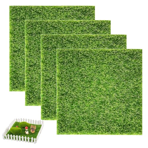Dacatoow 4Pcs Artificial Grass, Soft and Realistic Fake Grass, Durable Model Micro Artificial Turf for Crafts,Simulation for Modeling,Toy House,Toy Farm,Fake Garden Lawn Decoration