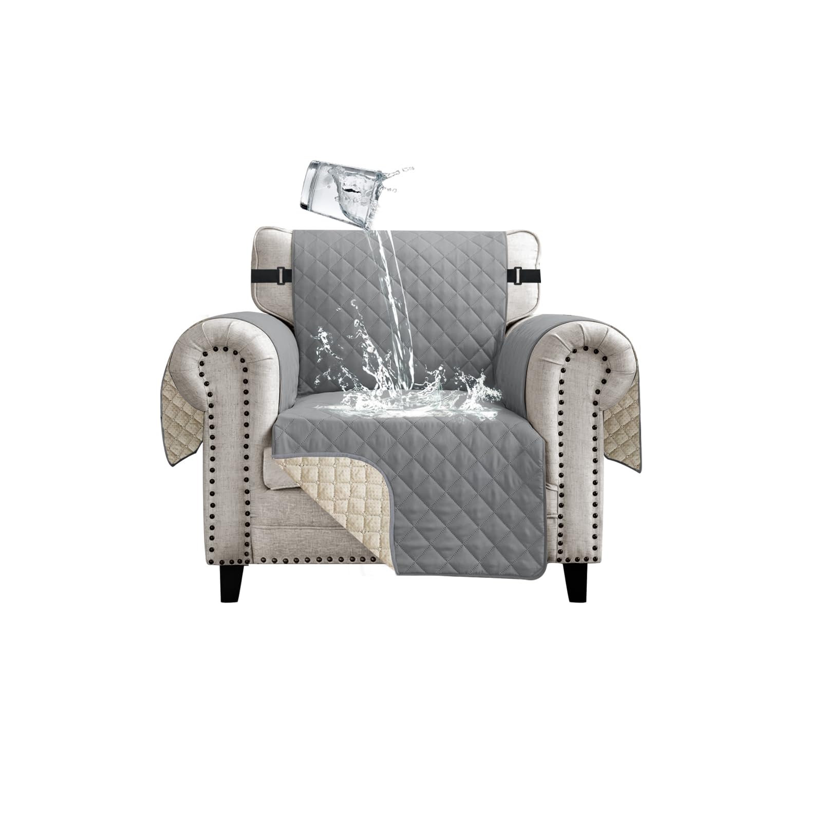 Lydevo Copridivano Impermeabile Copridivano 1 Posto con Braccioli per Animali Salvadivano Antigraffio Copridivano Trapuntato per Gatto Cani,Grigio chiaro