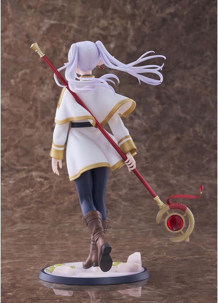 LUNK Frieren Action Figure,Anime Frieren Figure Statue,22.5cm/8.85in Manga Character Standing with Staff Battle Scene Figurine,Desktop Decoration Collectible Gifts