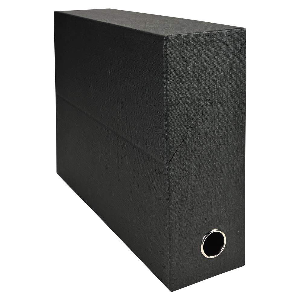Exacompta - Ref 89521E - Canvas Transfer Box - 250 x 330mm in Size, Suitable for Storing A4 Documents, 90mm Spine, Metal Finger Hole, Spine Label - Black