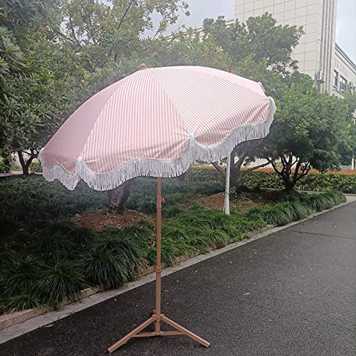 Parasol de plage rose 2m inclinable avec glands pour extérieur