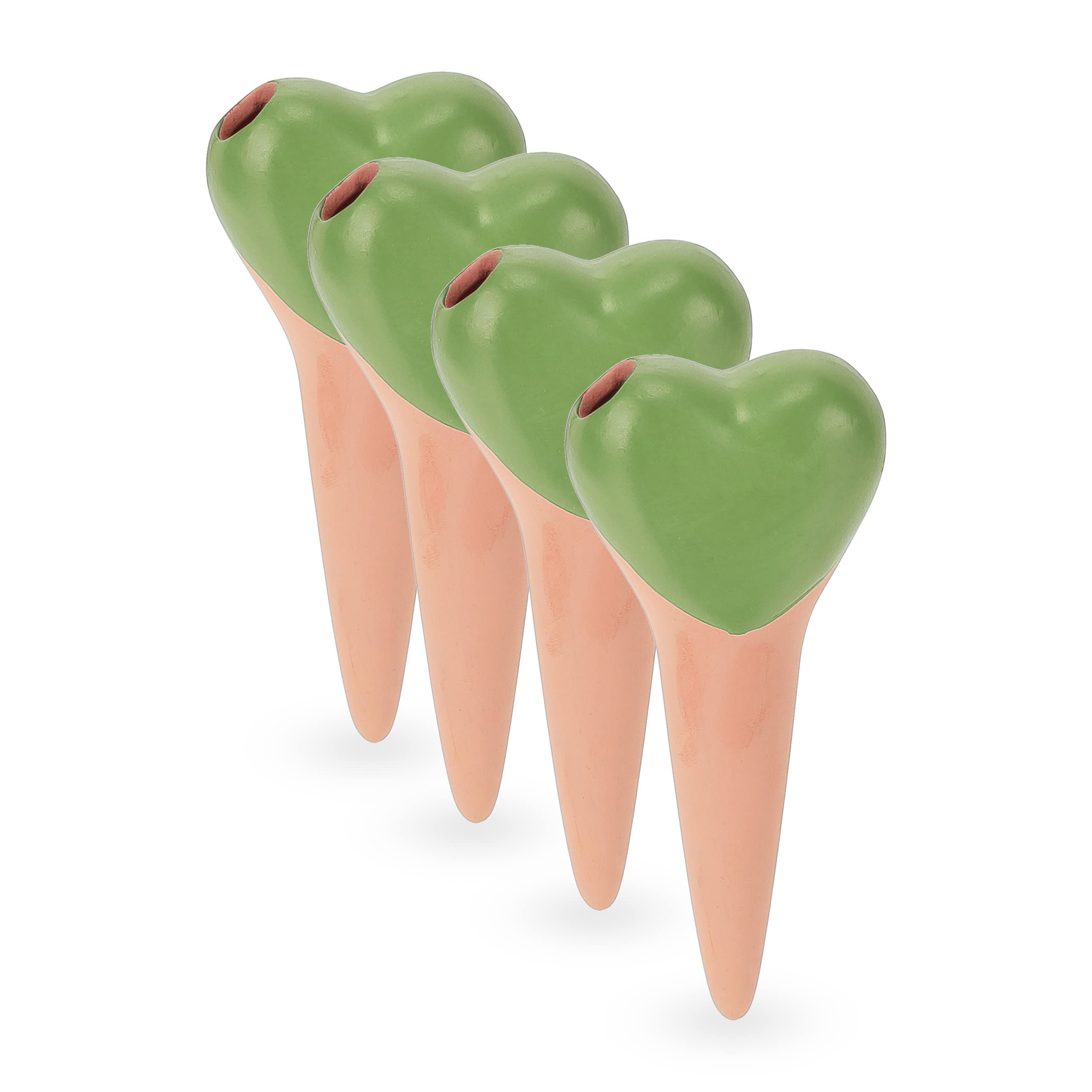 Relaxdays Arrosage en Terre Cuite, Lot de 4, Volume : 70 ML chacun, pour l’intérieur et l’extérieur, Marron/Vert