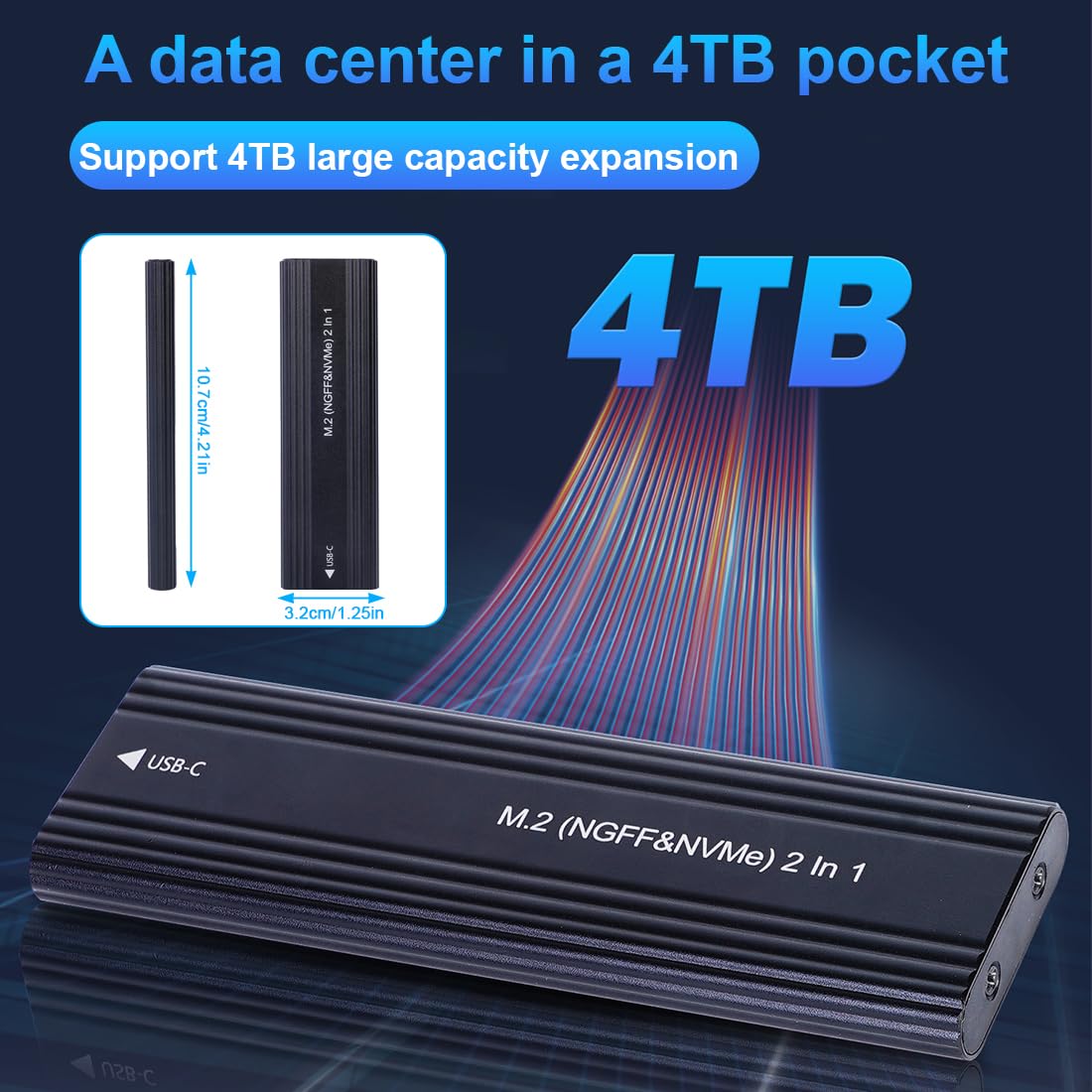 M.2 SATA SSD Gehäuse (NGFF) USB-C 6Gbps, externes SSD Case kompatibel mit M.2 B-Key & M+B-Key 2230/2242/2260/2280, Werkzeugfrei, Aluminium, inkl. USB-C-auf-A Kabel
