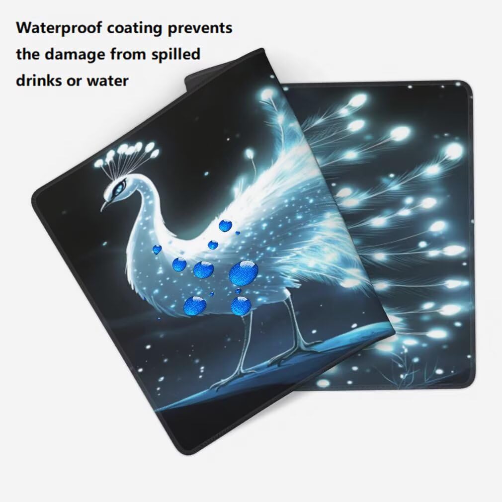 Alfombrilla Raton XXL 1000 x 500 x 3 mm, Mouse Pad Grande Gaming, Alfombrilla de Raton Pavo Real Blanco Mousepad Lavable Desk Mat para Juegos Y Oficina, Impermeable y Antideslizante (Pájaro) -MP1581