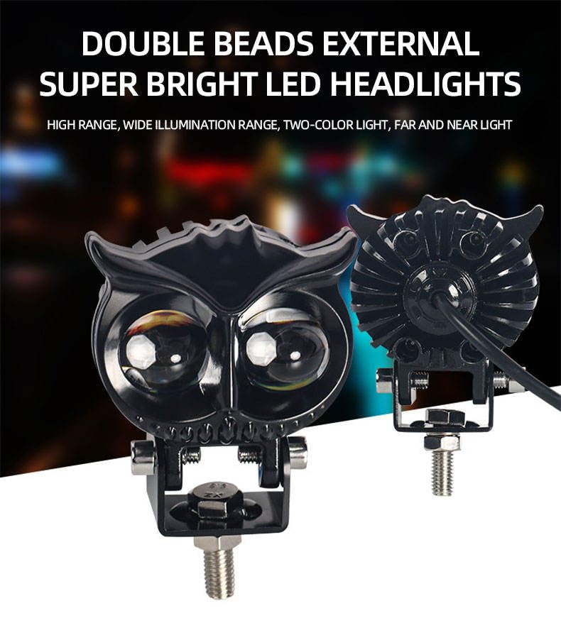 Image of NIGHT LIFE Owl Eye Dual Color LED Motorcycle Fog Light 12V 3000K 6000K White Yellow High Low Beam Auxiliary Driving Spotlight for ATV Car Truck UTV Pack of 2