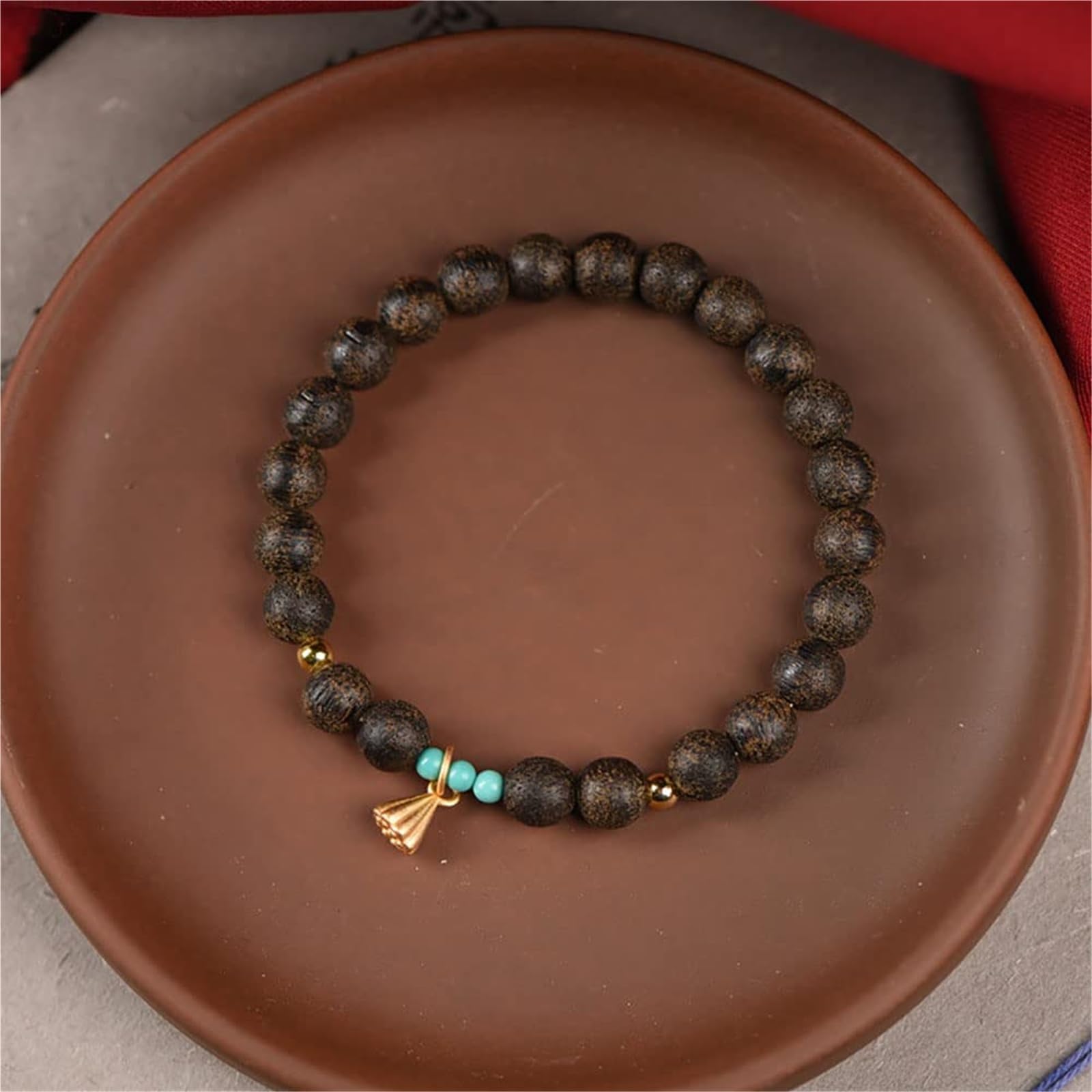Pulsera de cuentas de madera de agar vietnamita natural para meditación y oración, hecha a mano, pulsera zen de sándalo para atención plena y buena suerte