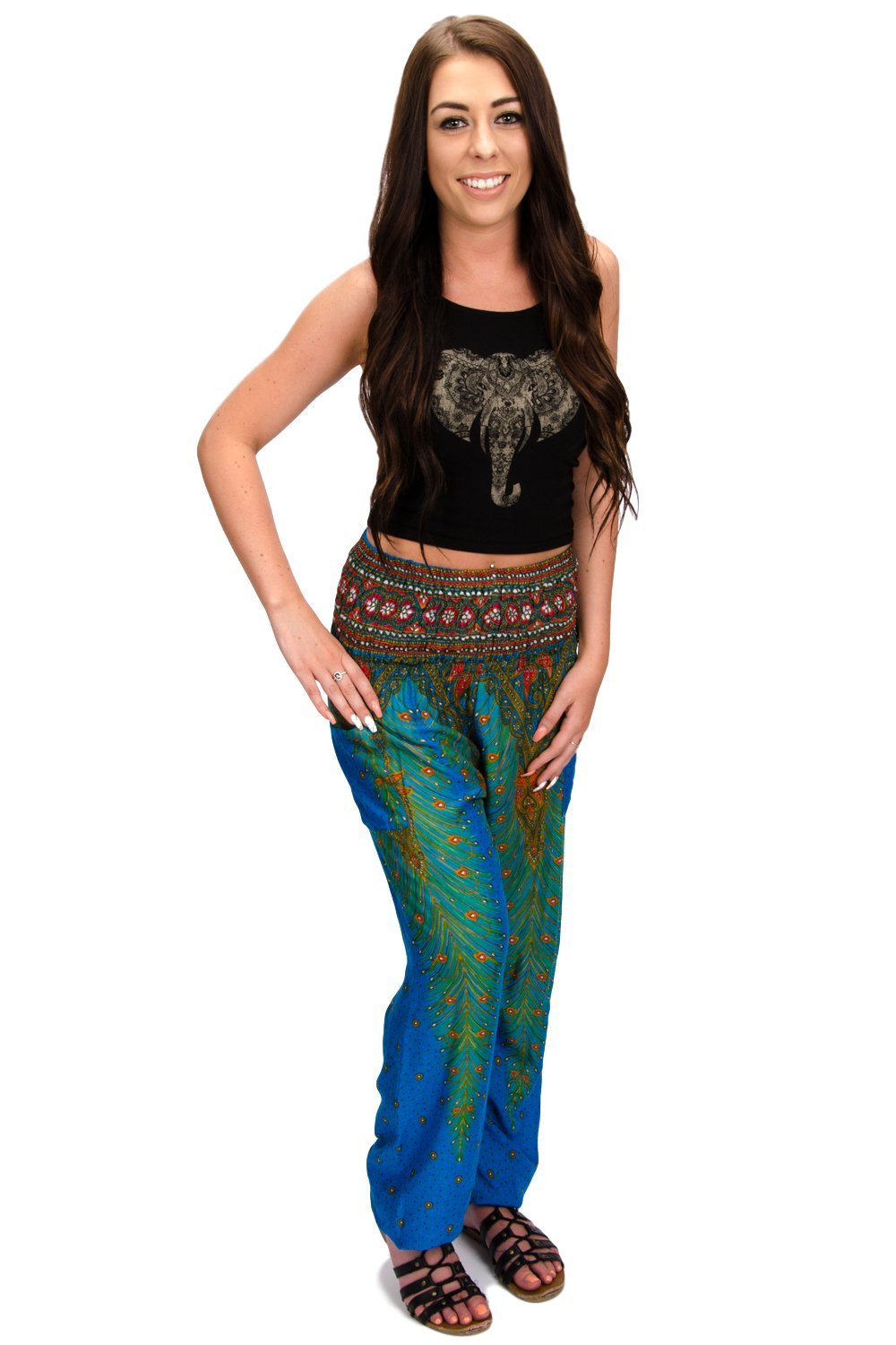 Happy Trunks Harem Pants Women- Hippie Pants with Pockets- Casual Loose Boho Clothing Yoga Beach Festival Lounge Gypsy Pants