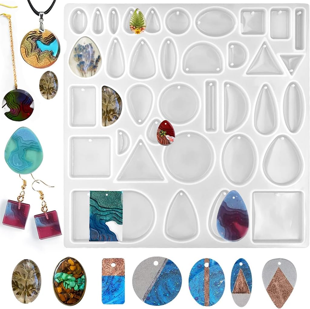 Azonee Resin Jewelry Moulds, Jewelry Moulds for Resin Casting, Silicone Moulds for Epoxy Resin, Jewelry Moulds Pendant Mold for DIY Gem Cabochon Pendant, Earring, Necklace Jewelry Making