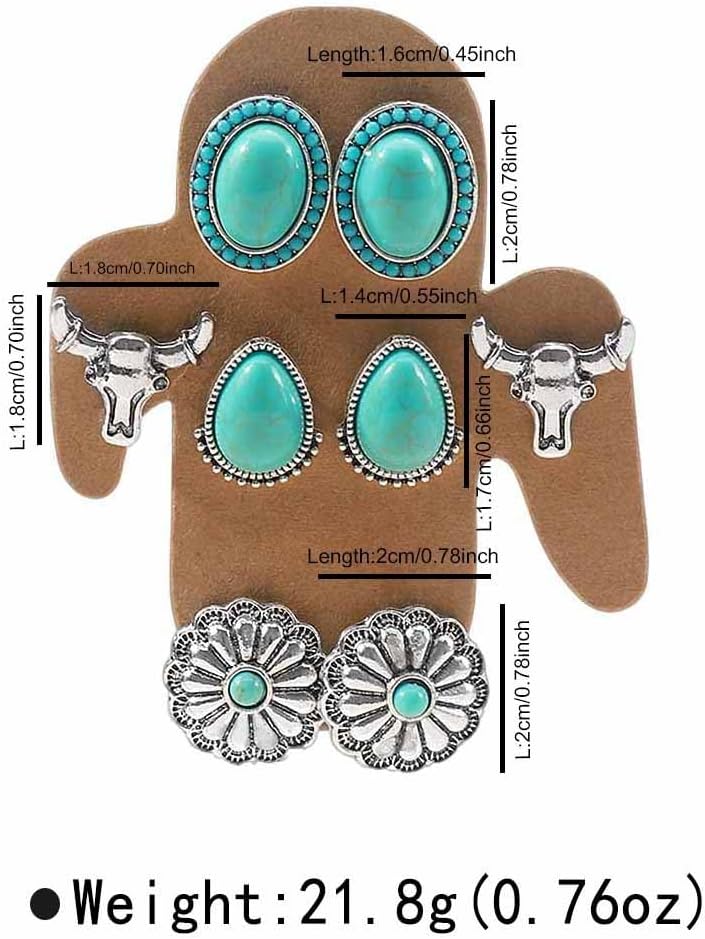Western Earrings for Women Boho Turquoise Stud Earring Set Rodeo Cowboy Cowgirl Earring Country Concert Outfits Western Jewelry for Women image 4