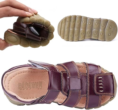 Miniatura 4 de DADAWEN - Sandalias deportivas de cuero para niños y niñas, puntera cerrada, para exteriores (para bebés, niños pequeños y grandes)